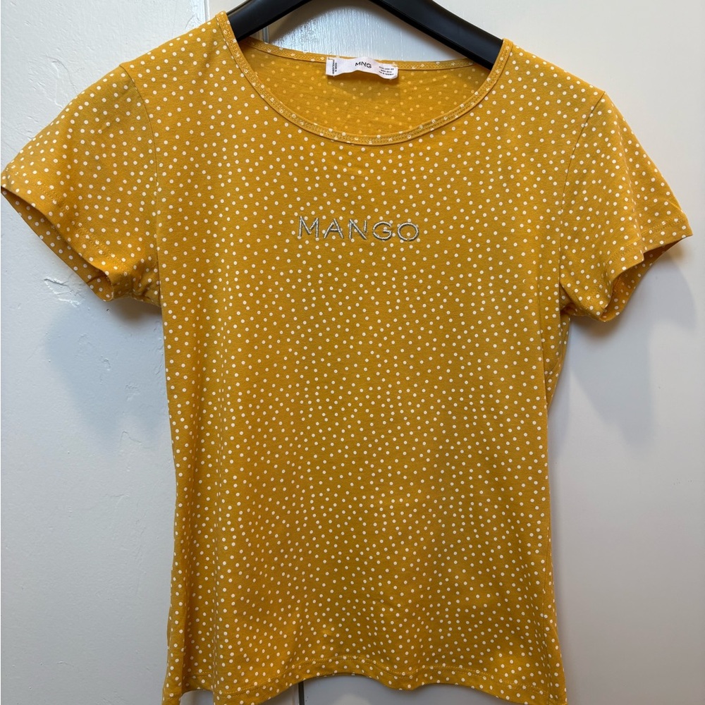Mango Mustard Yellow Polka Dot T-Shirt XS NWOT